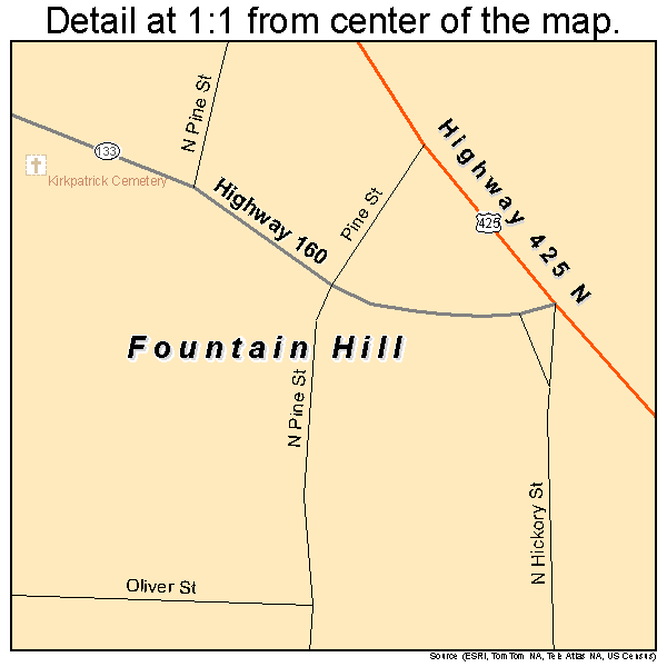 Fountain Hill, Arkansas road map detail