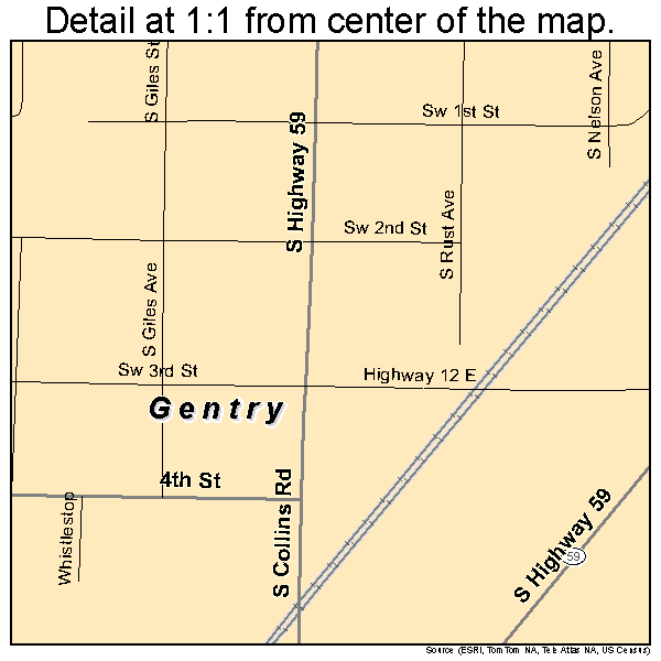 Gentry, Arkansas road map detail