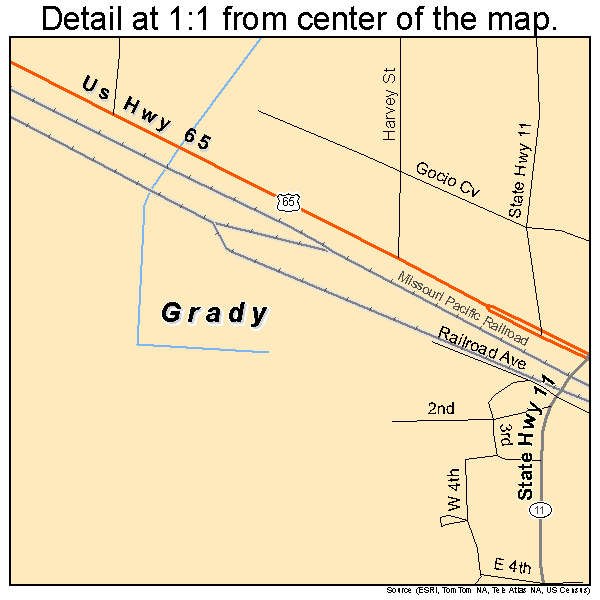 Grady, Arkansas road map detail