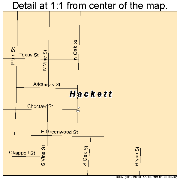 Hackett, Arkansas road map detail