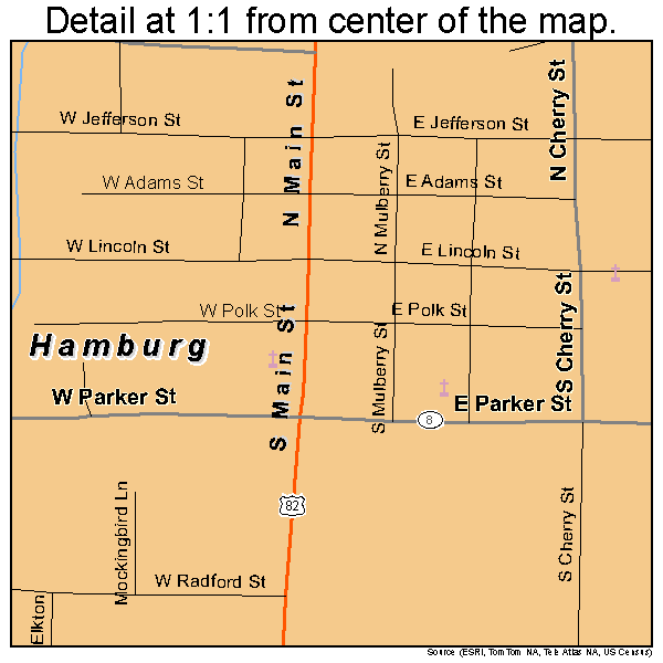 Hamburg, Arkansas road map detail