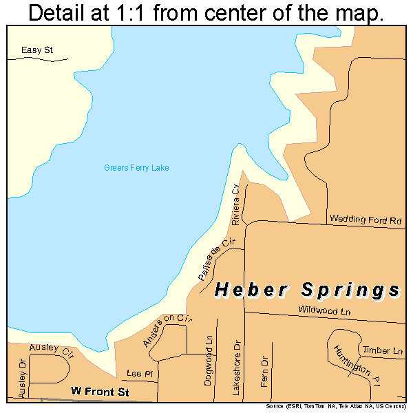 Heber Springs, Arkansas road map detail