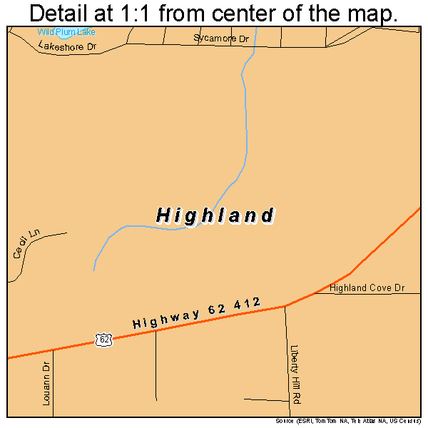 Highland, Arkansas road map detail