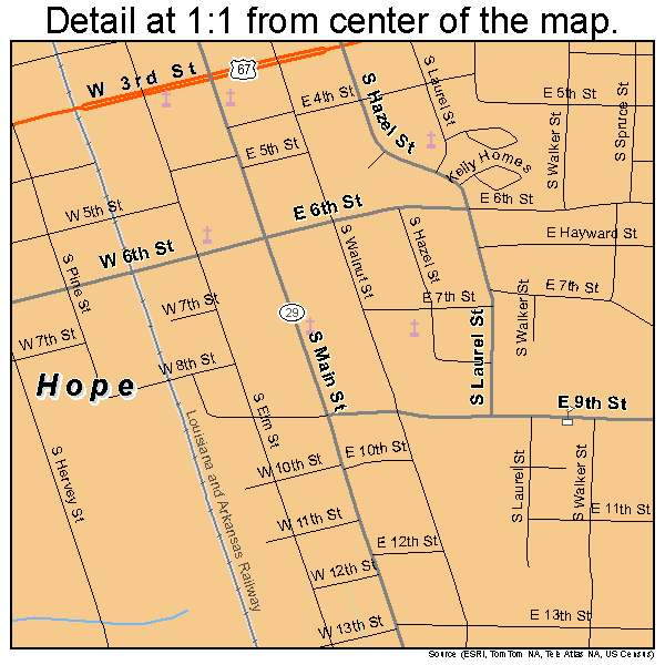 Hope, Arkansas road map detail