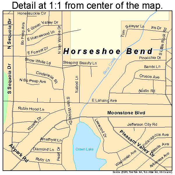 Horseshoe Bend, Arkansas road map detail