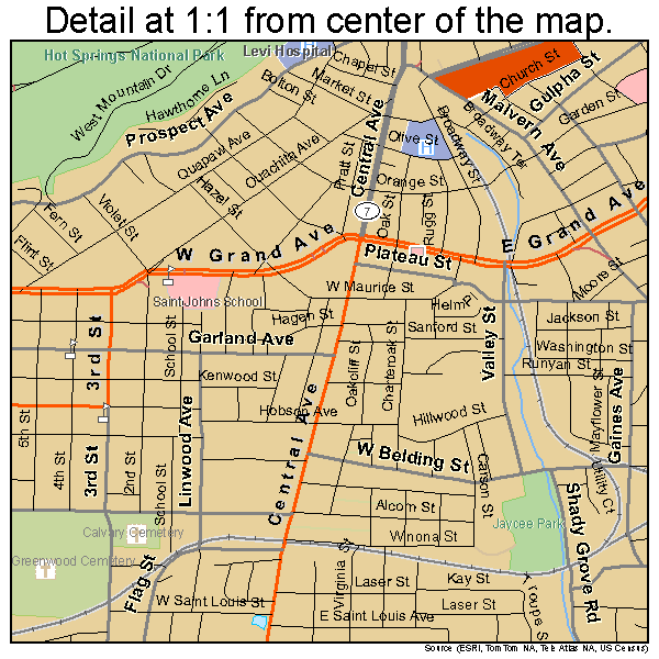 Hot Springs, Arkansas road map detail