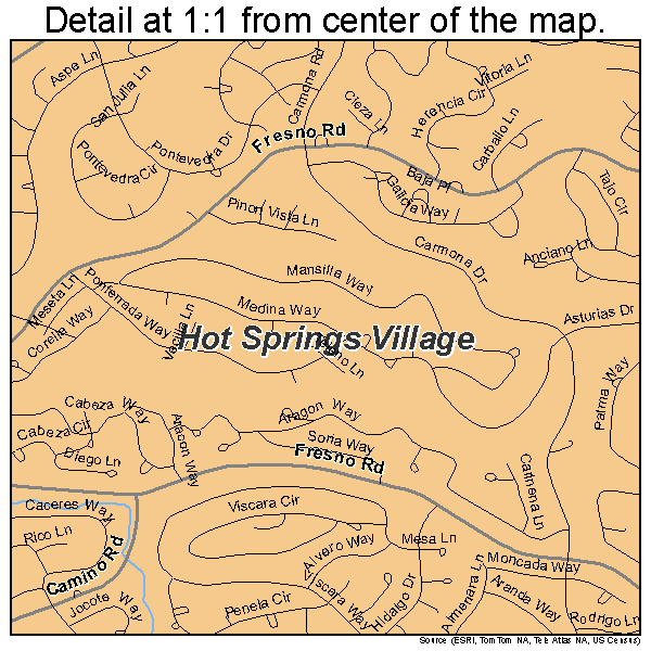 Hot Springs Village, Arkansas road map detail