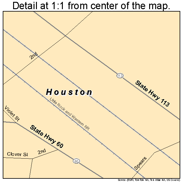 Houston, Arkansas road map detail