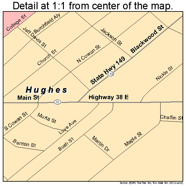 Hughes, Arkansas road map detail