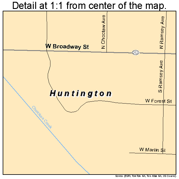 Huntington, Arkansas road map detail