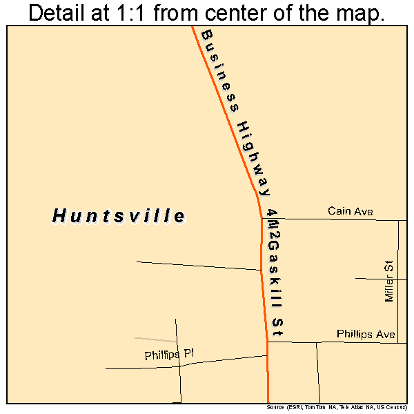 Huntsville, Arkansas road map detail