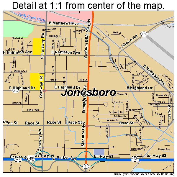 Jonesboro, Arkansas road map detail
