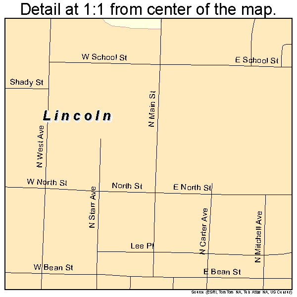 Lincoln, Arkansas road map detail