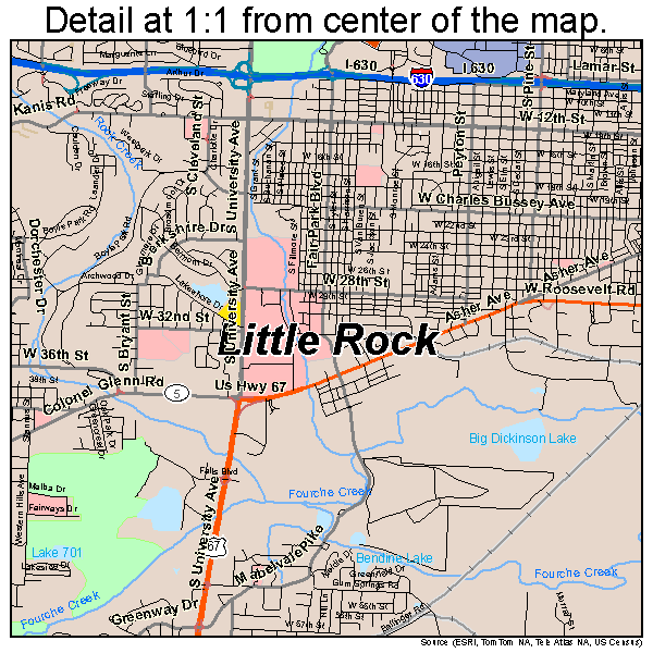 Little Rock, Arkansas road map detail