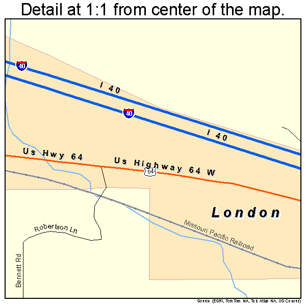 London, Arkansas road map detail