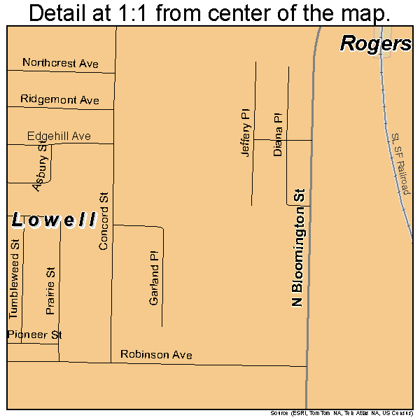Lowell, Arkansas road map detail