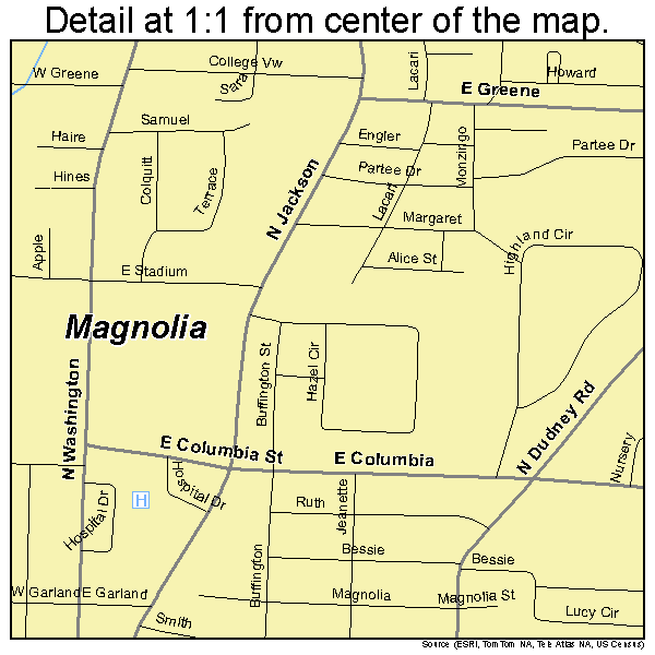 Magnolia, Arkansas road map detail