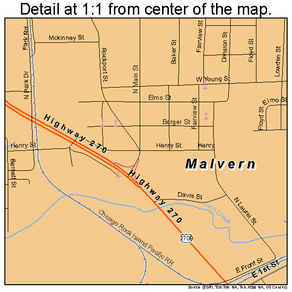 Malvern, Arkansas road map detail
