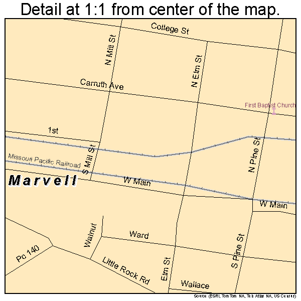 Marvell, Arkansas road map detail