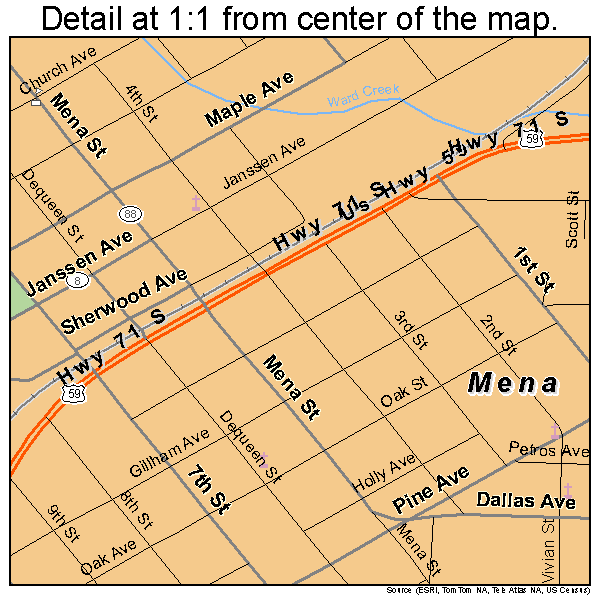 Mena, Arkansas road map detail