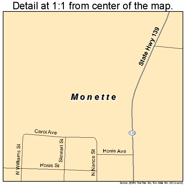 Monette, Arkansas road map detail