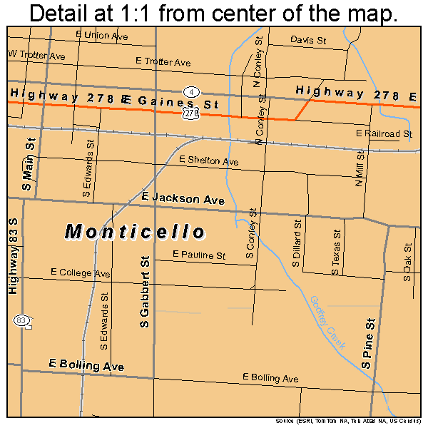 Monticello, Arkansas road map detail
