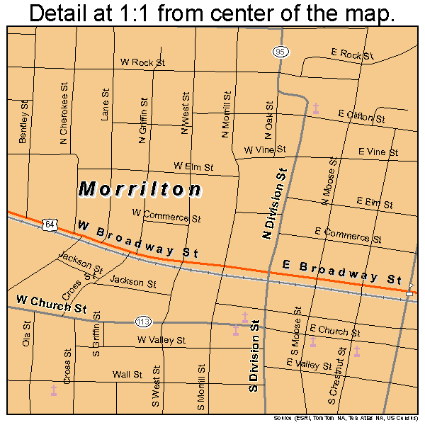 Morrilton, Arkansas road map detail