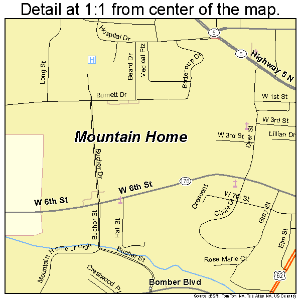 Mountain Home, Arkansas road map detail