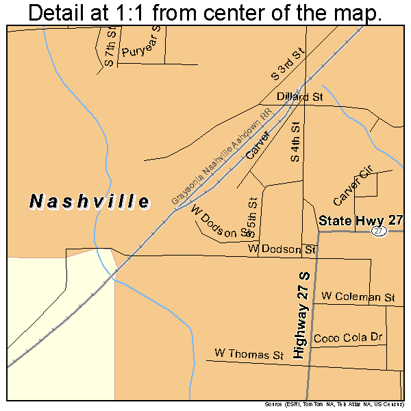 Nashville, Arkansas road map detail