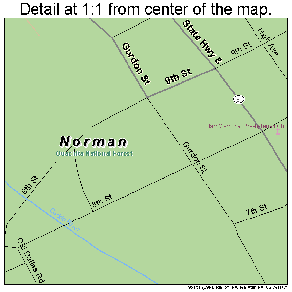 Norman, Arkansas road map detail