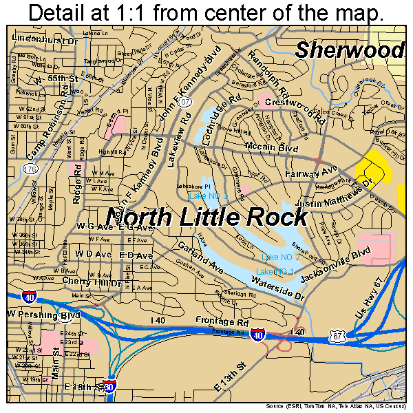 North Little Rock, Arkansas road map detail