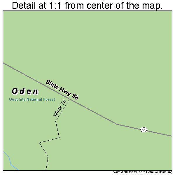 Oden, Arkansas road map detail
