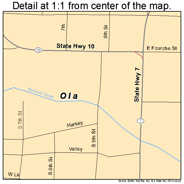 Ola, Arkansas road map detail