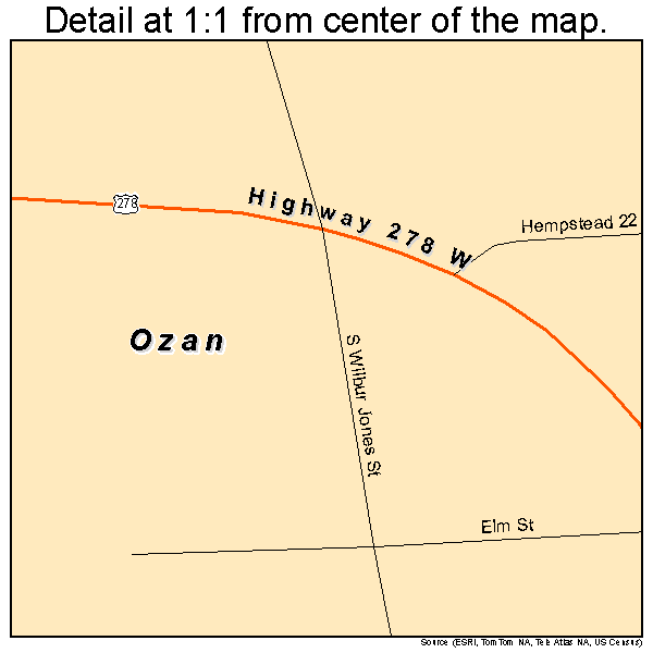 Ozan, Arkansas road map detail