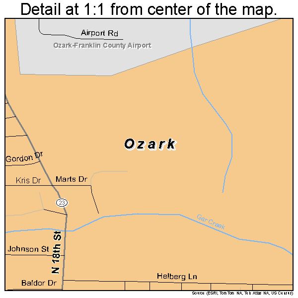 Ozark, Arkansas road map detail