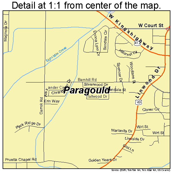 Paragould, Arkansas road map detail
