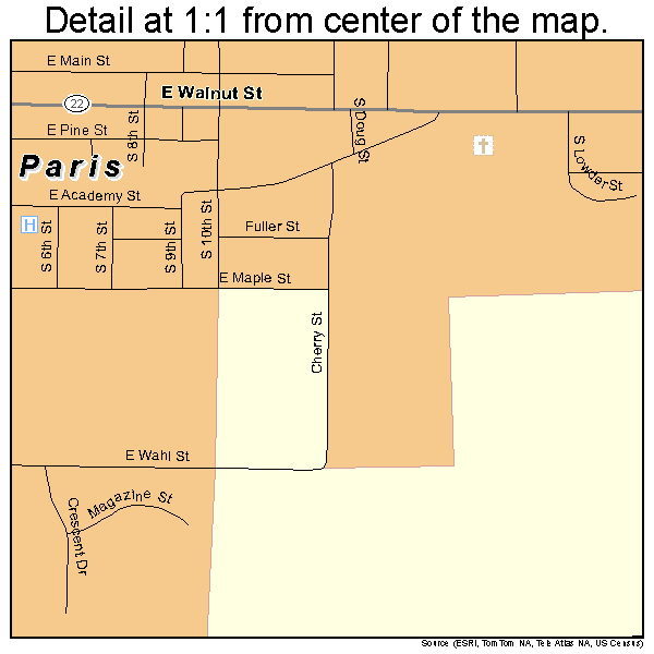 Paris, Arkansas road map detail