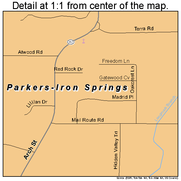 Parkers-Iron Springs, Arkansas road map detail