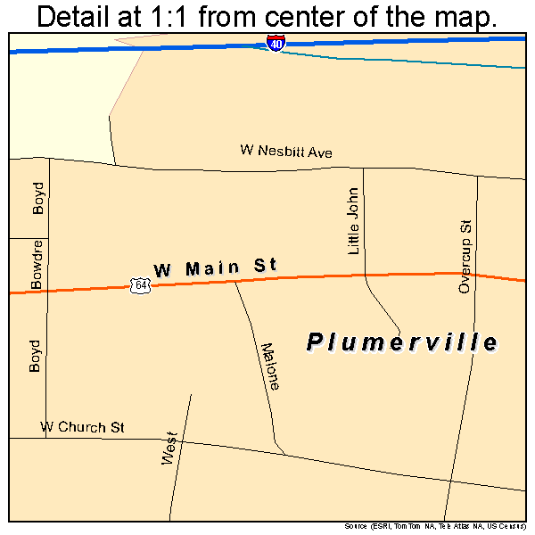 Plumerville, Arkansas road map detail