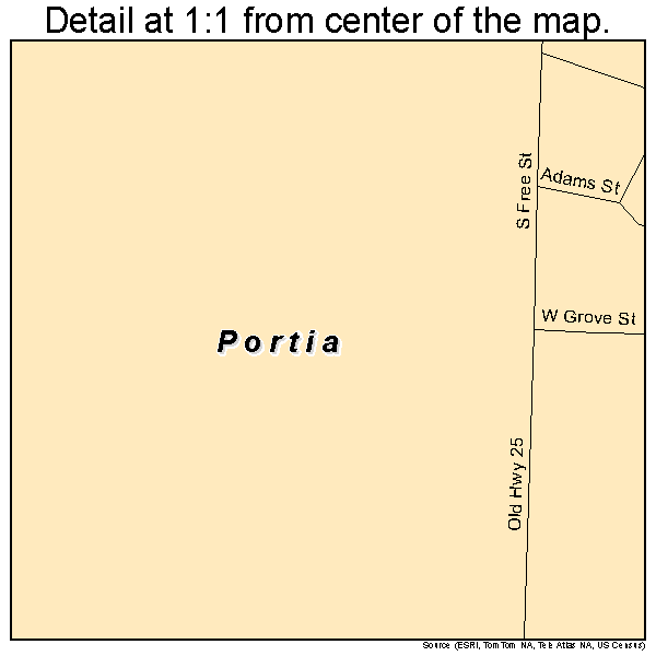 Portia, Arkansas road map detail