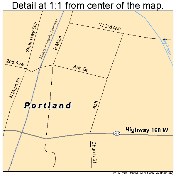 Portland, Arkansas road map detail