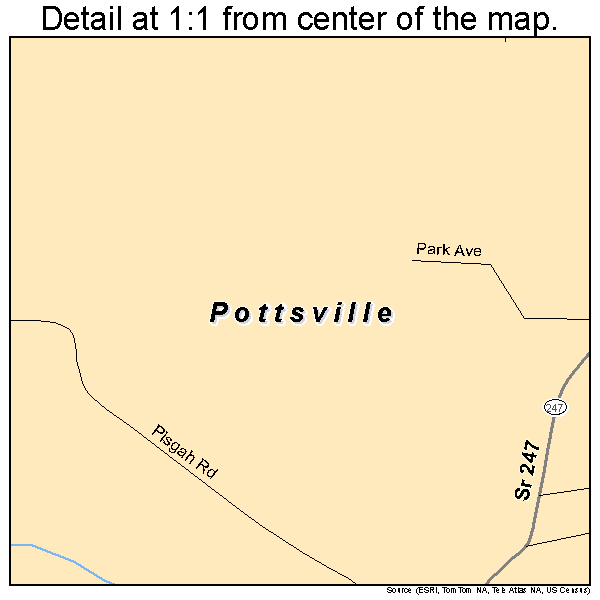 Pottsville, Arkansas road map detail