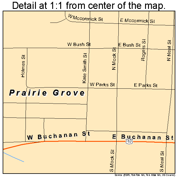 Prairie Grove, Arkansas road map detail