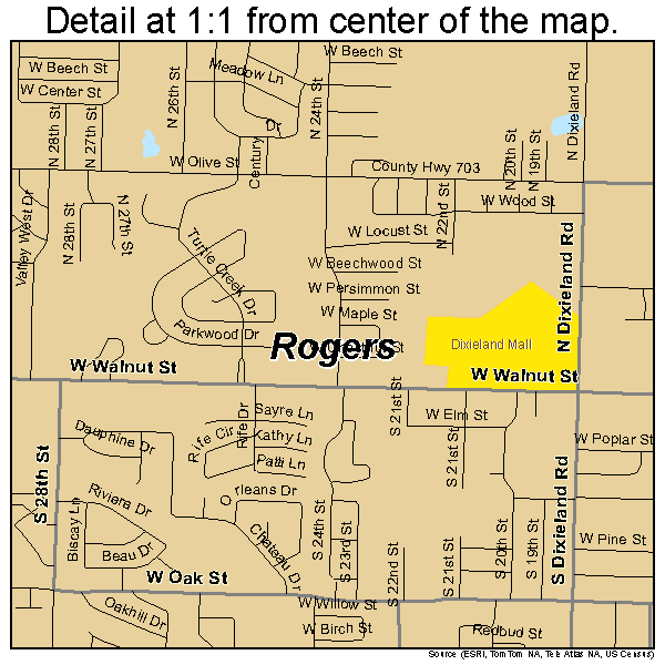 Rogers, Arkansas road map detail