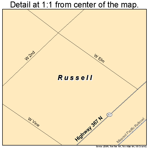 Russell, Arkansas road map detail