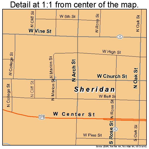 Sheridan, Arkansas road map detail