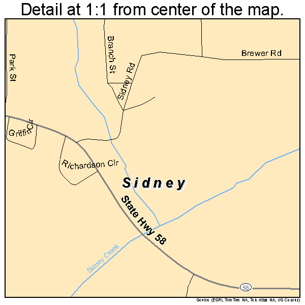 Sidney, Arkansas road map detail