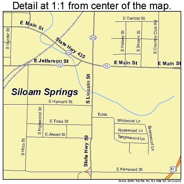Siloam Springs, Arkansas road map detail