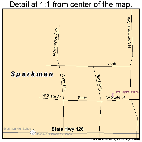 Sparkman, Arkansas road map detail
