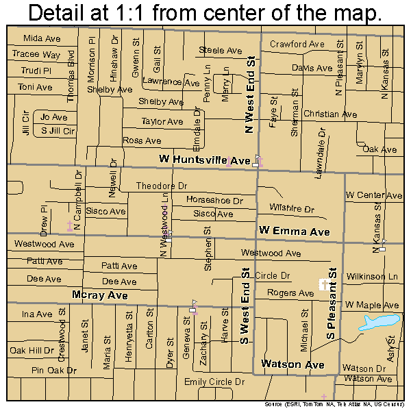 Springdale, Arkansas road map detail